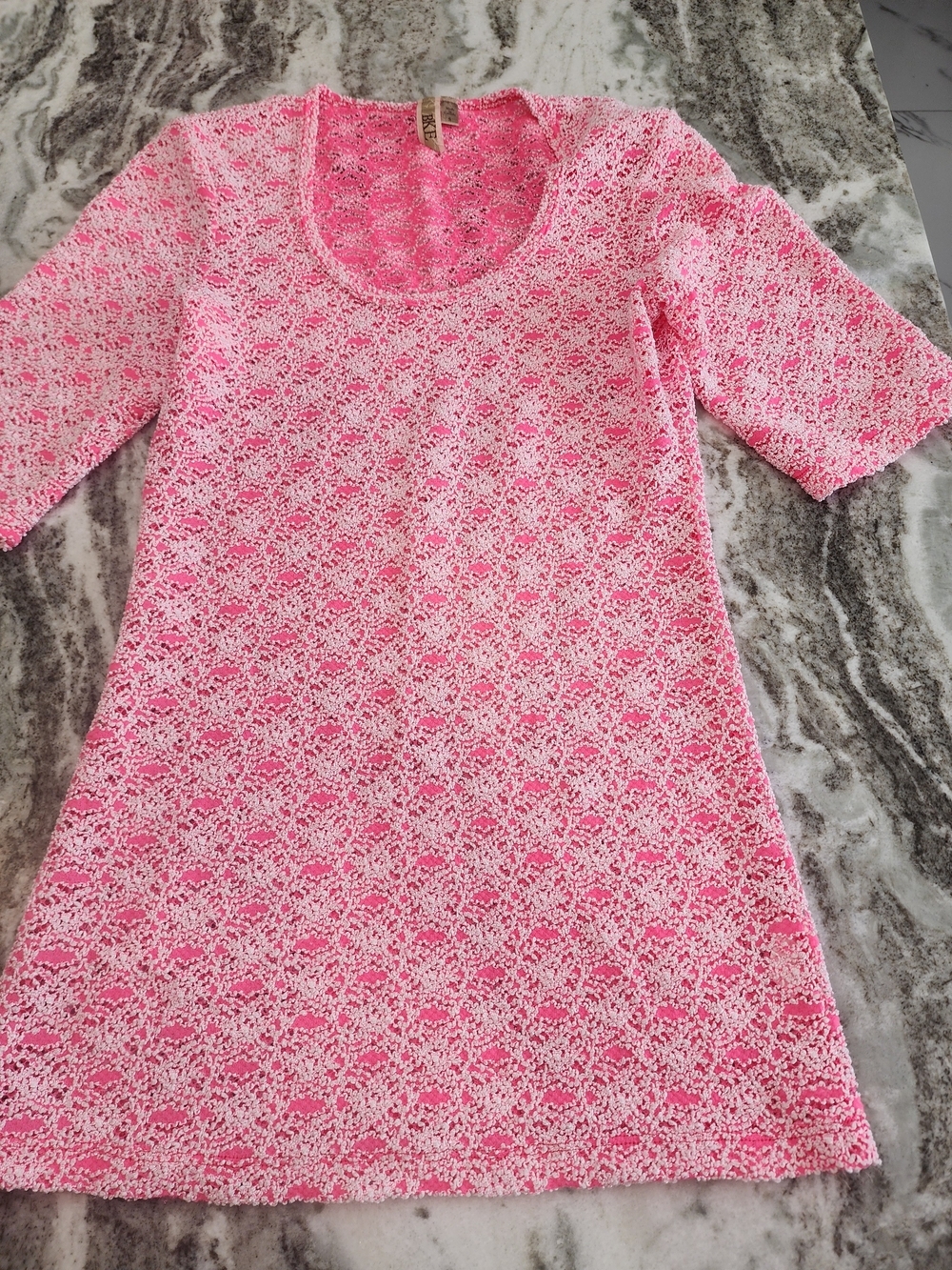 BKE Pink and White Lace Overlay Top